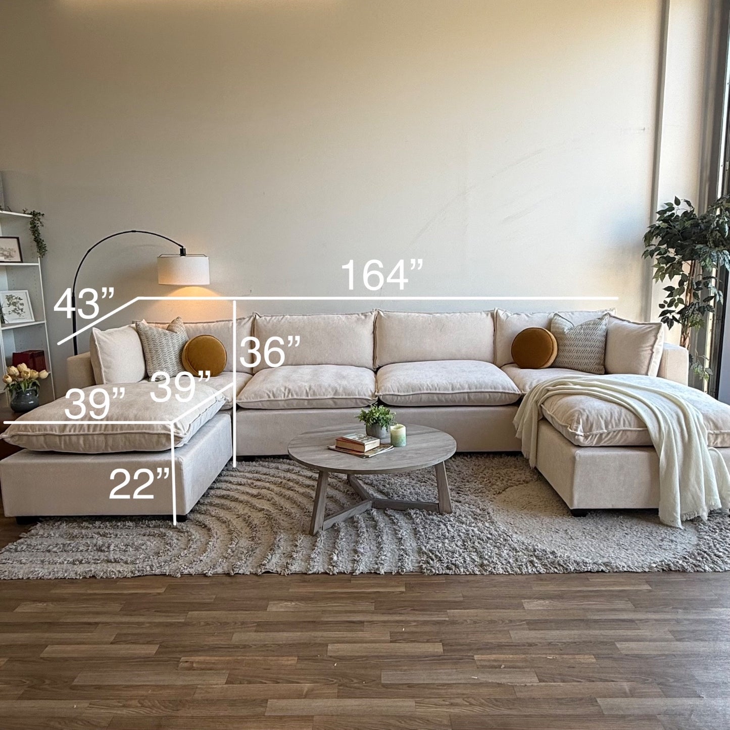 Bellamia Luna Double Chaise in Cream Performance Chenille