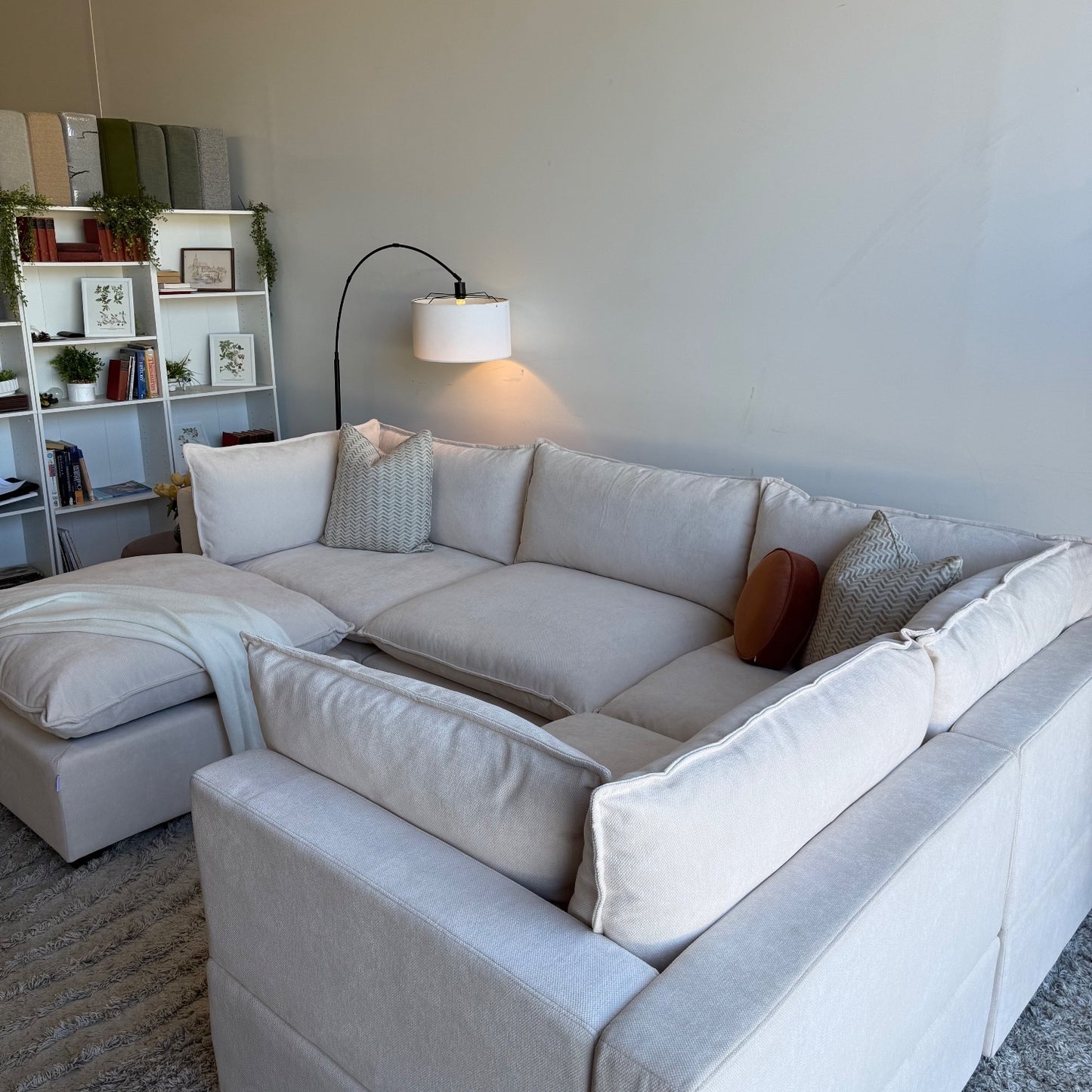 Bellamia Luna L-Shaped Enclosed + Ottoman in Cream Performance Chenille