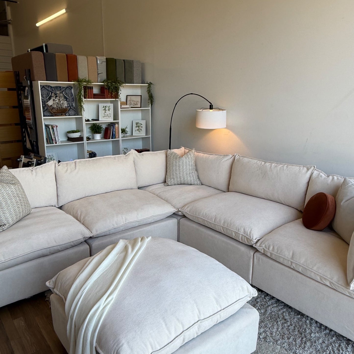 Bellamia Luna Corner Sectional + Ottoman in Cream Performance Chenille