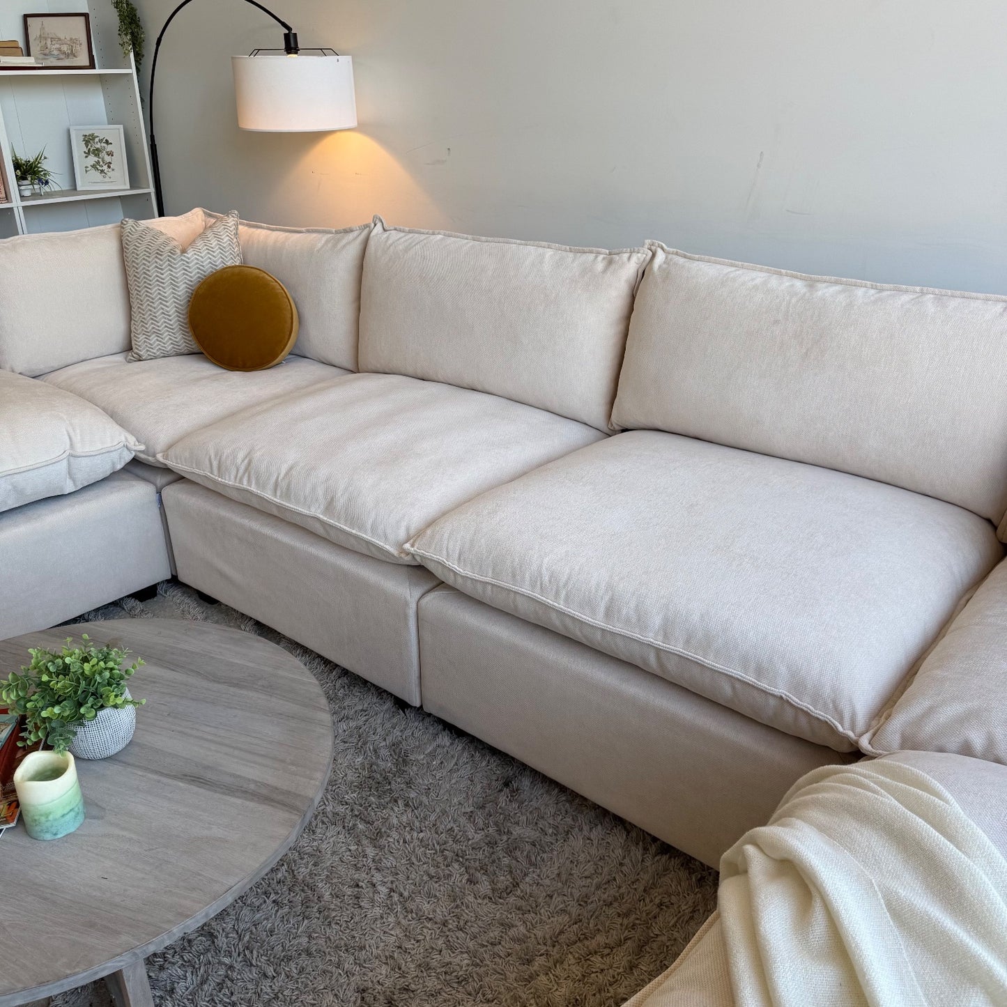 2 Bellamia Luna Double Chaise in Cream Performance Chenille