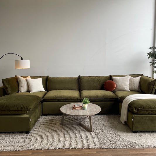 Bellamia Luna Double Chaise in Green Performance Velvet