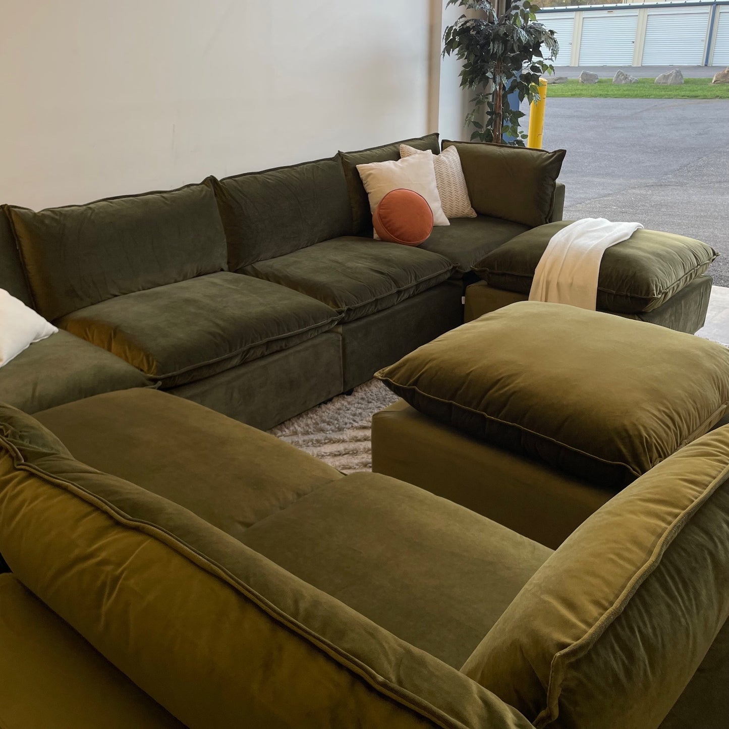 Bellamia Luna Grand Corner + Ottoman in Green Performance Chenille