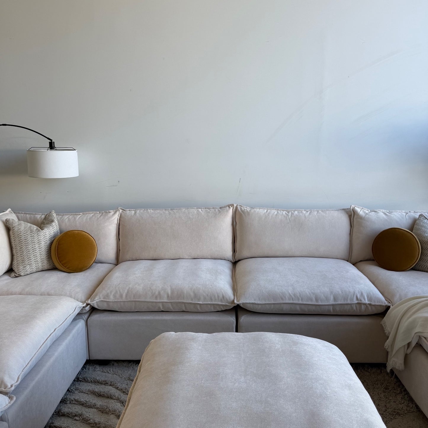 Bellamia Luna Grand Corner + Ottoman in Cream Performance Chenille