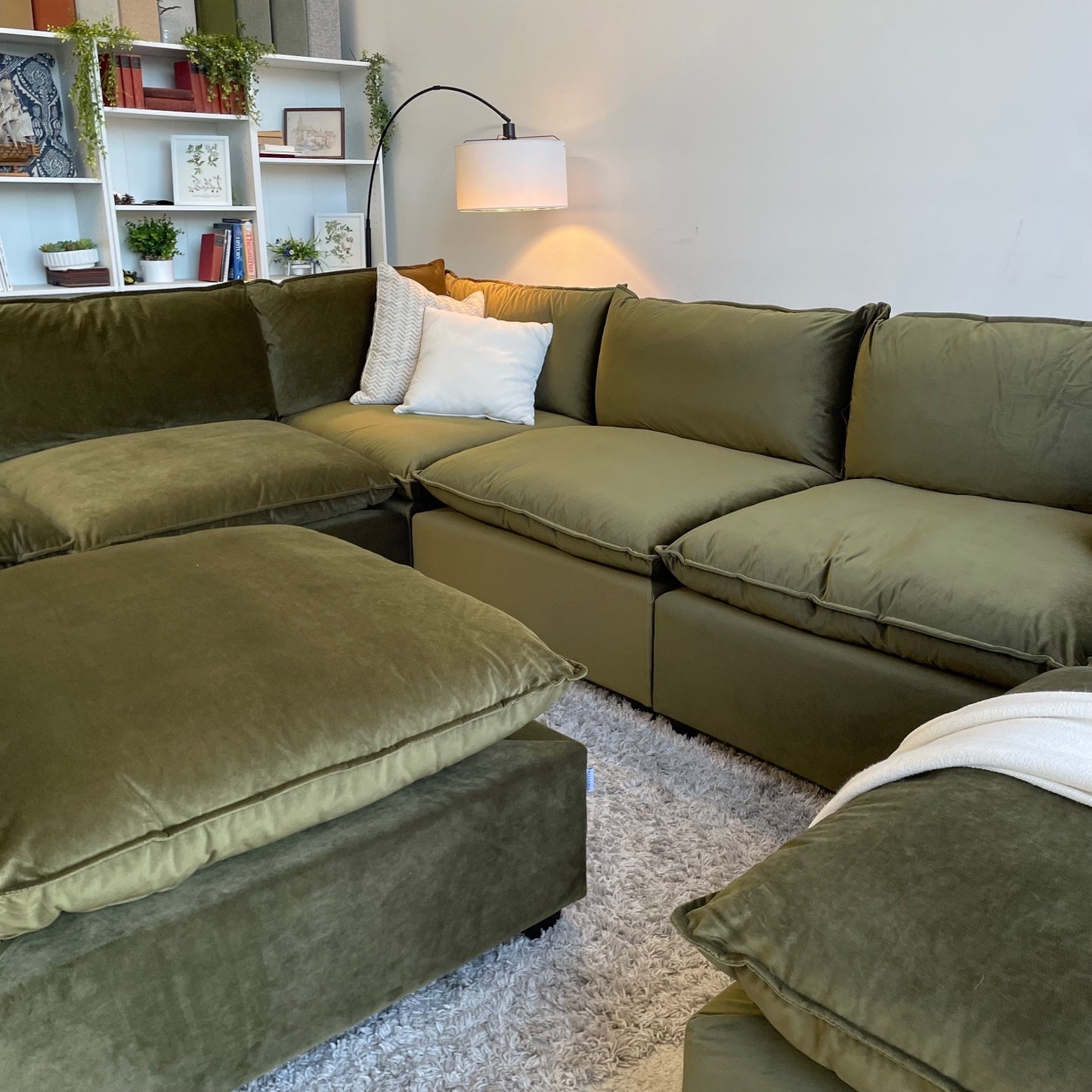 Bellamia Luna Grand Corner + Ottoman in Green Performance Chenille