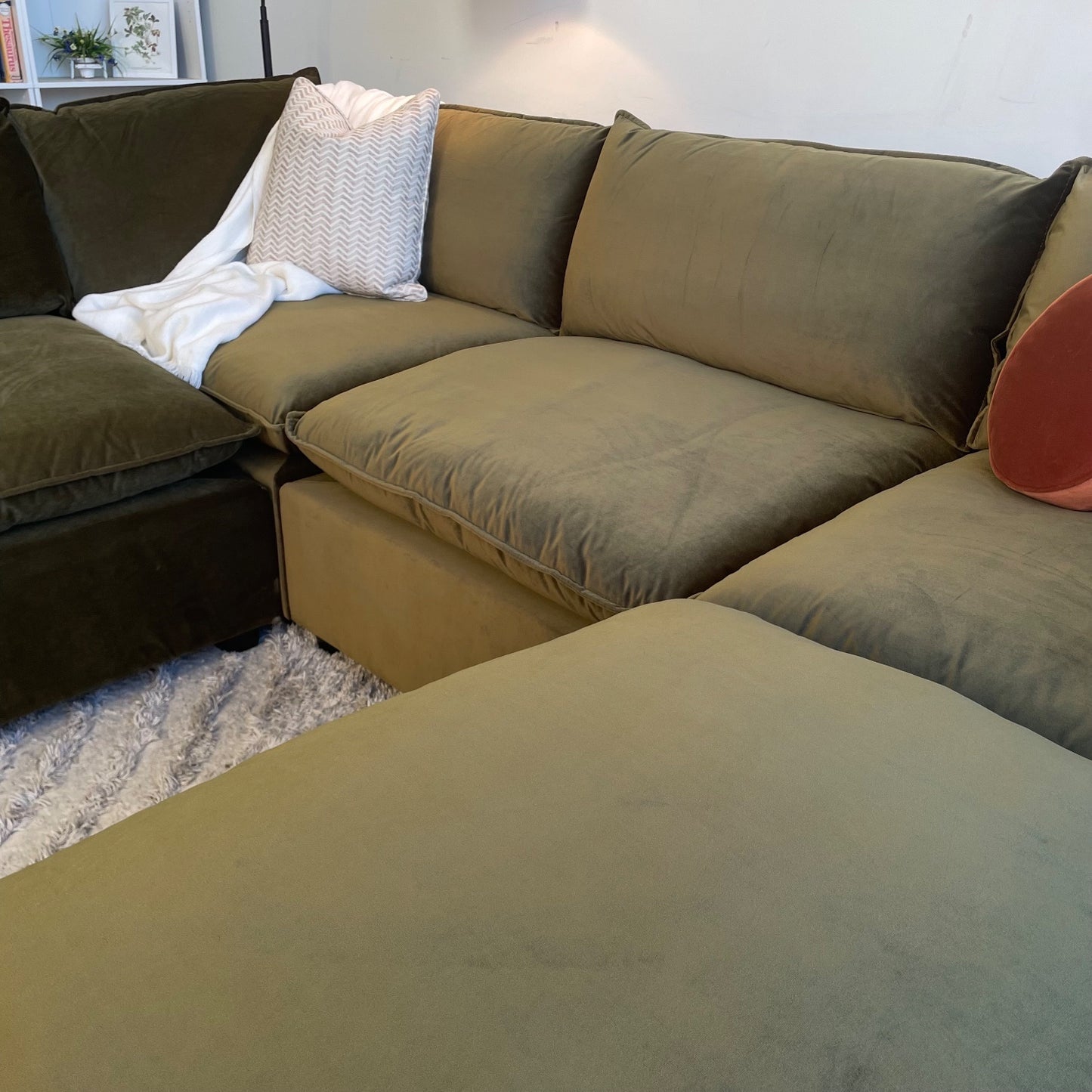 Bellamia Luna L-Shape + Ottoman in Green Performance Velvet