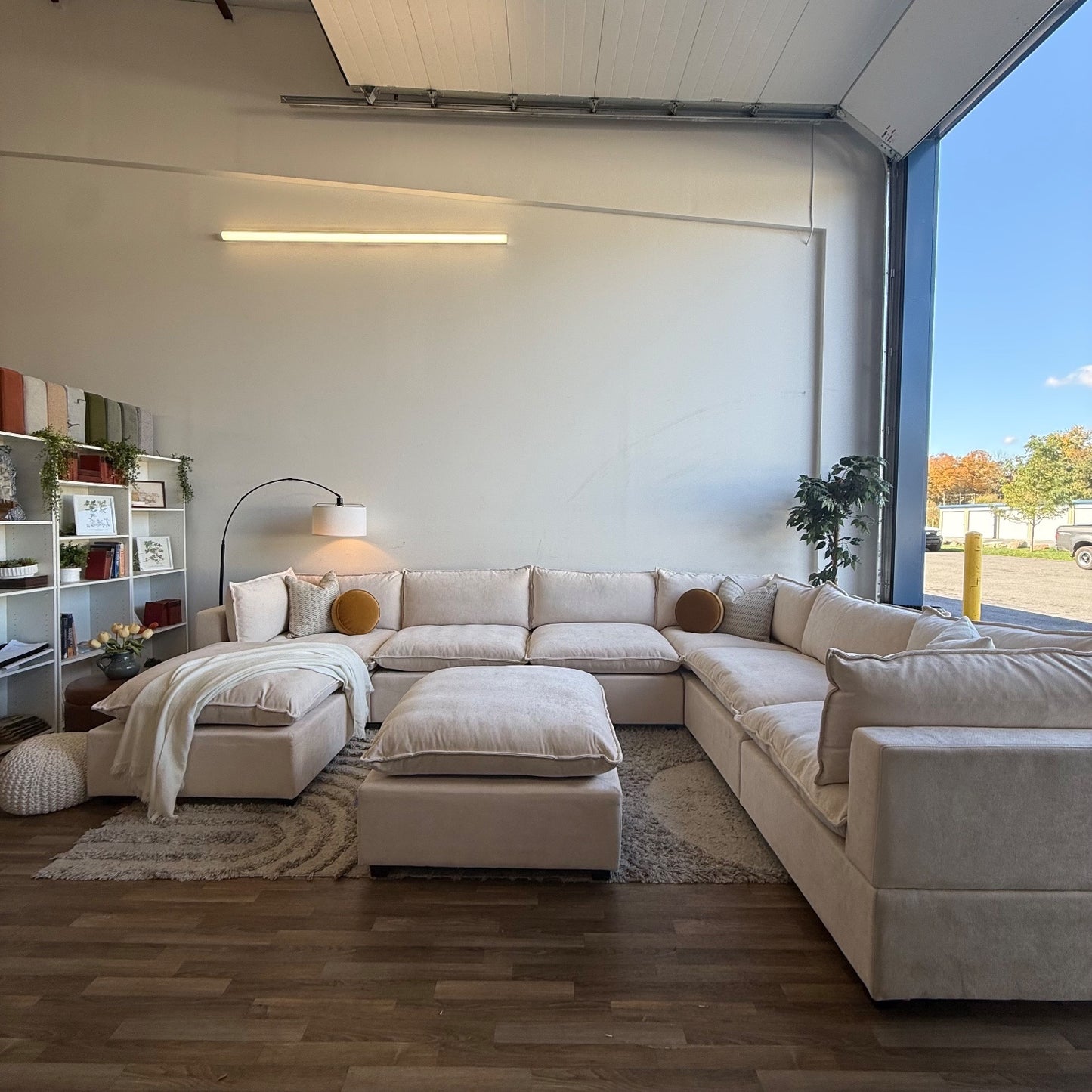 Bellamia Luna Grand Corner + Ottoman in Cream Performance Chenille