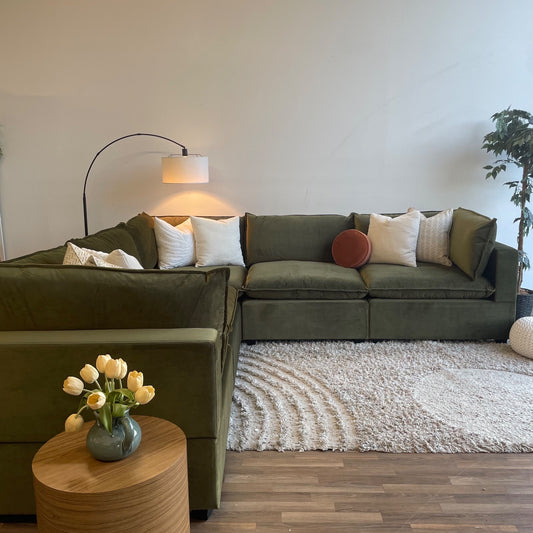 Bellamia Luna Corner Sectional in Green Performance Velvet