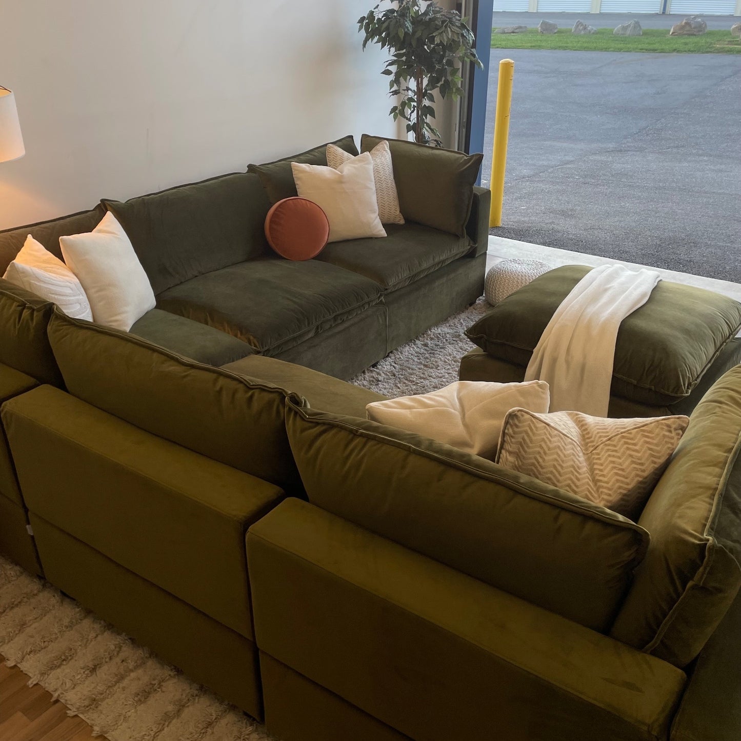 Bellamia Luna Corner Sectional + Ottoman in Green Performance Velvet
