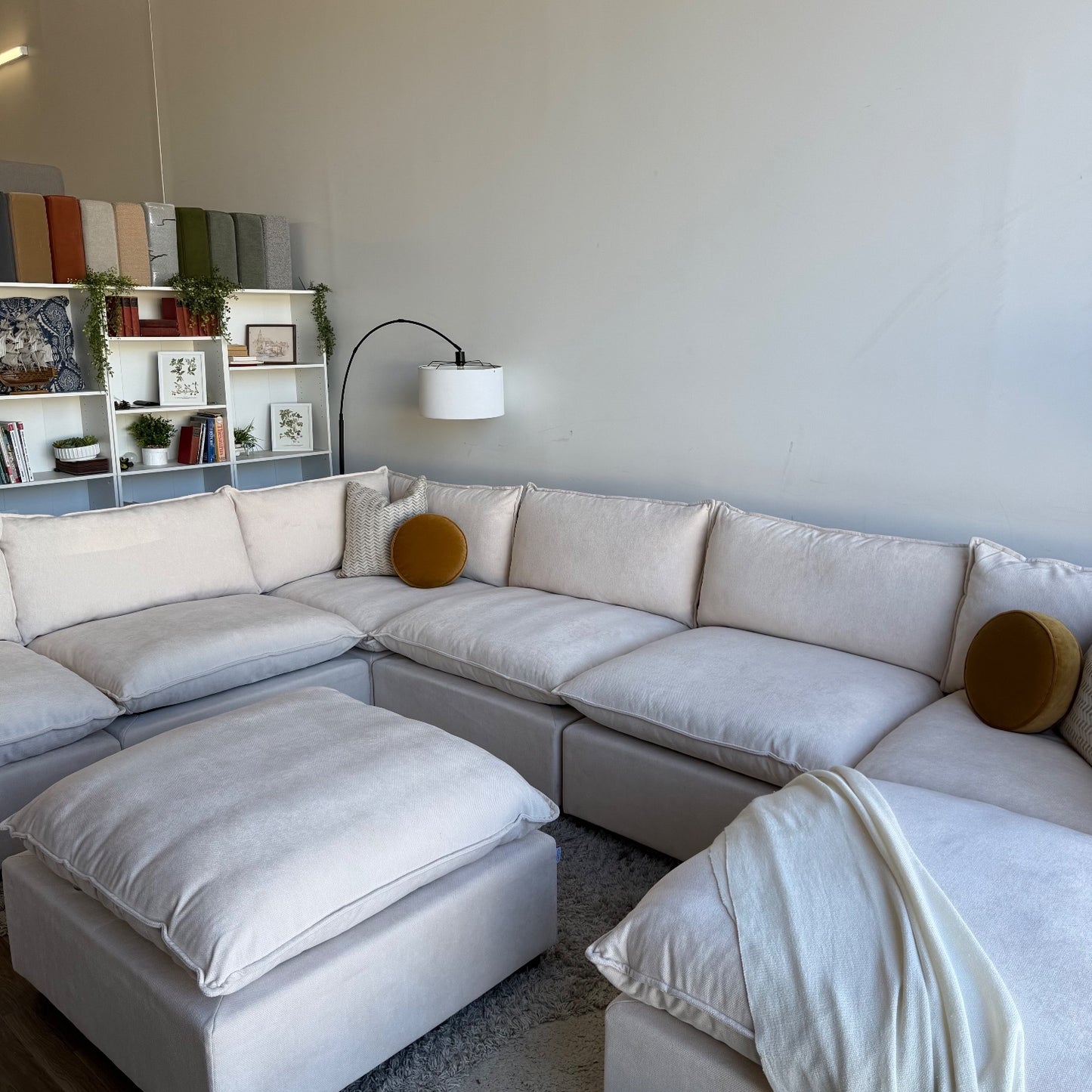 Bellamia Luna Grand Corner + Ottoman in Cream Performance Chenille