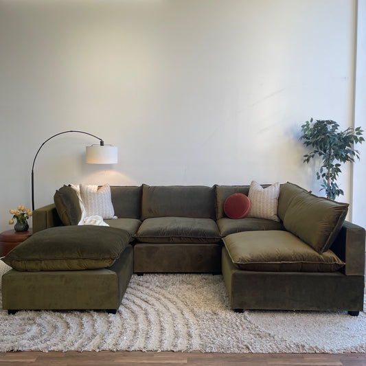 Bellamia Luna L-Shape + Ottoman in Green Performance Velvet