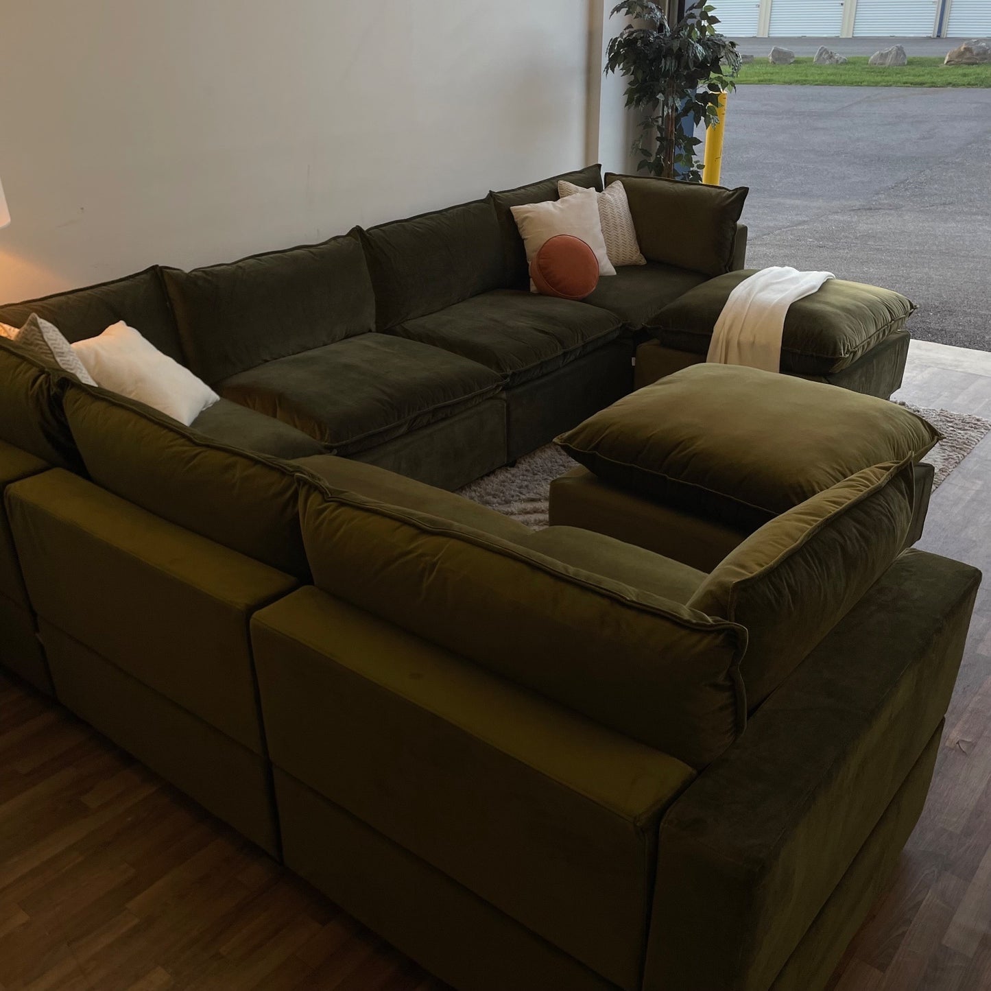 Bellamia Luna Grand Corner + Ottoman in Green Performance Chenille