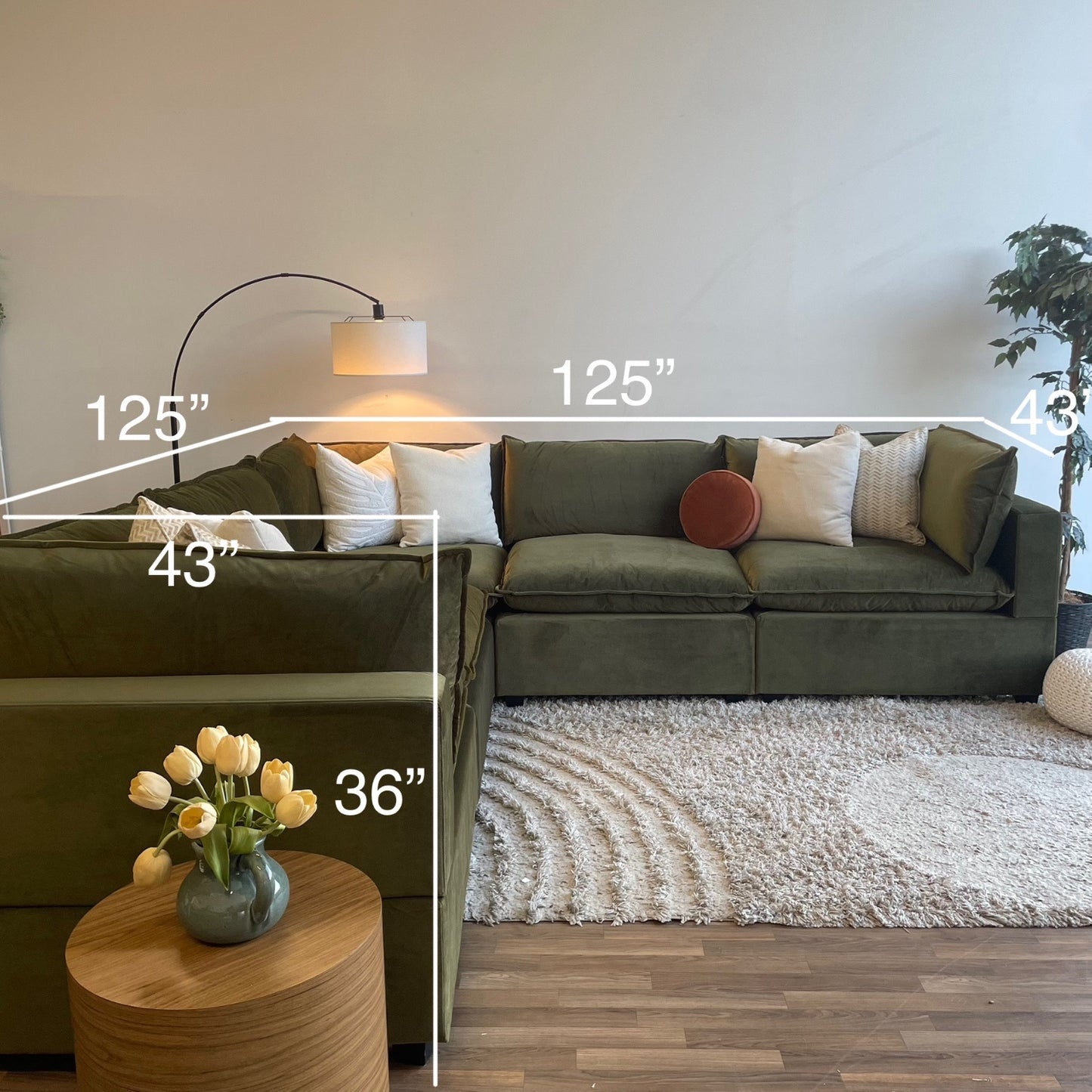 Bellamia Luna Corner Sectional in Green Performance Velvet