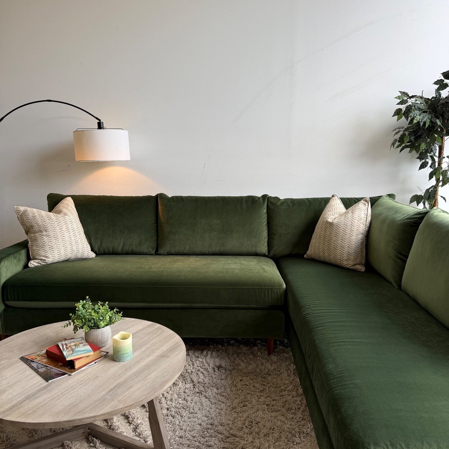 Interior Define 3-Seat Bumper Sectional in Sage Green Performance Velvet