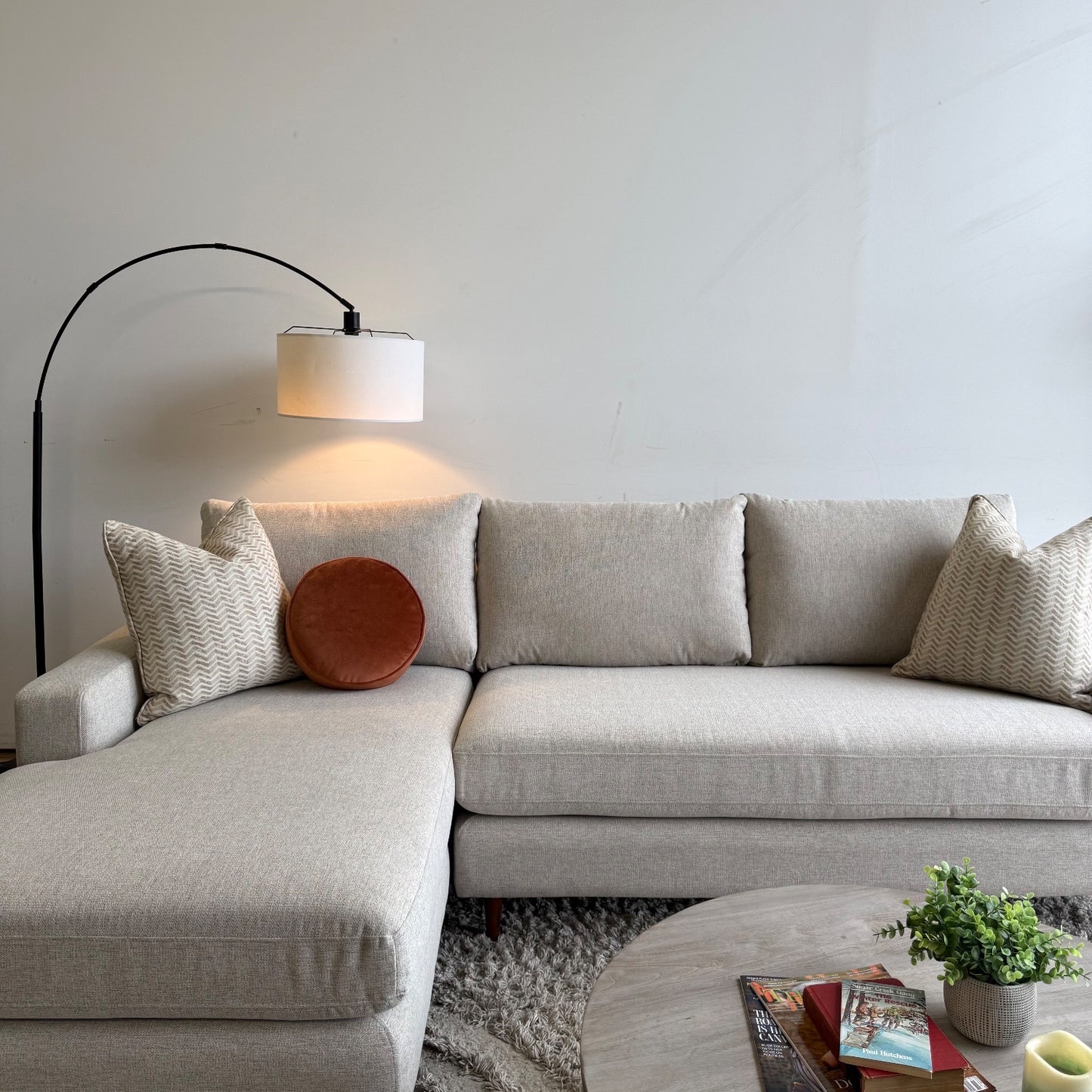 Interior Define Sloan Chaise Sectional in Limestone Performance Chenille