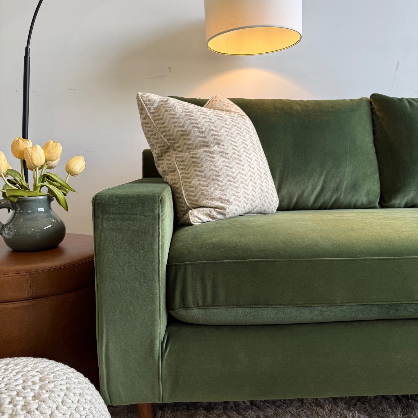 Interior Define 3-Seat Bumper Sectional in Sage Green Performance Velvet