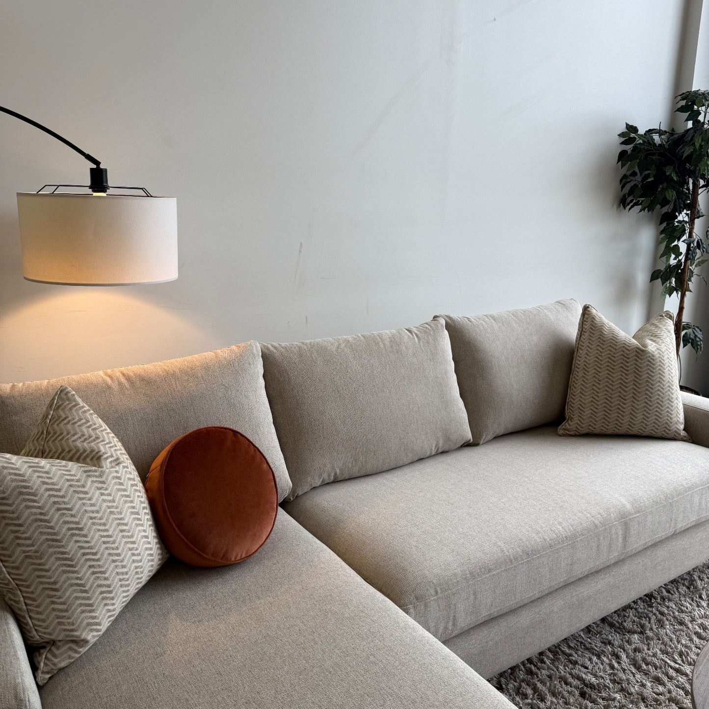 Interior Define Sloan Chaise Sectional in Limestone Performance Chenille