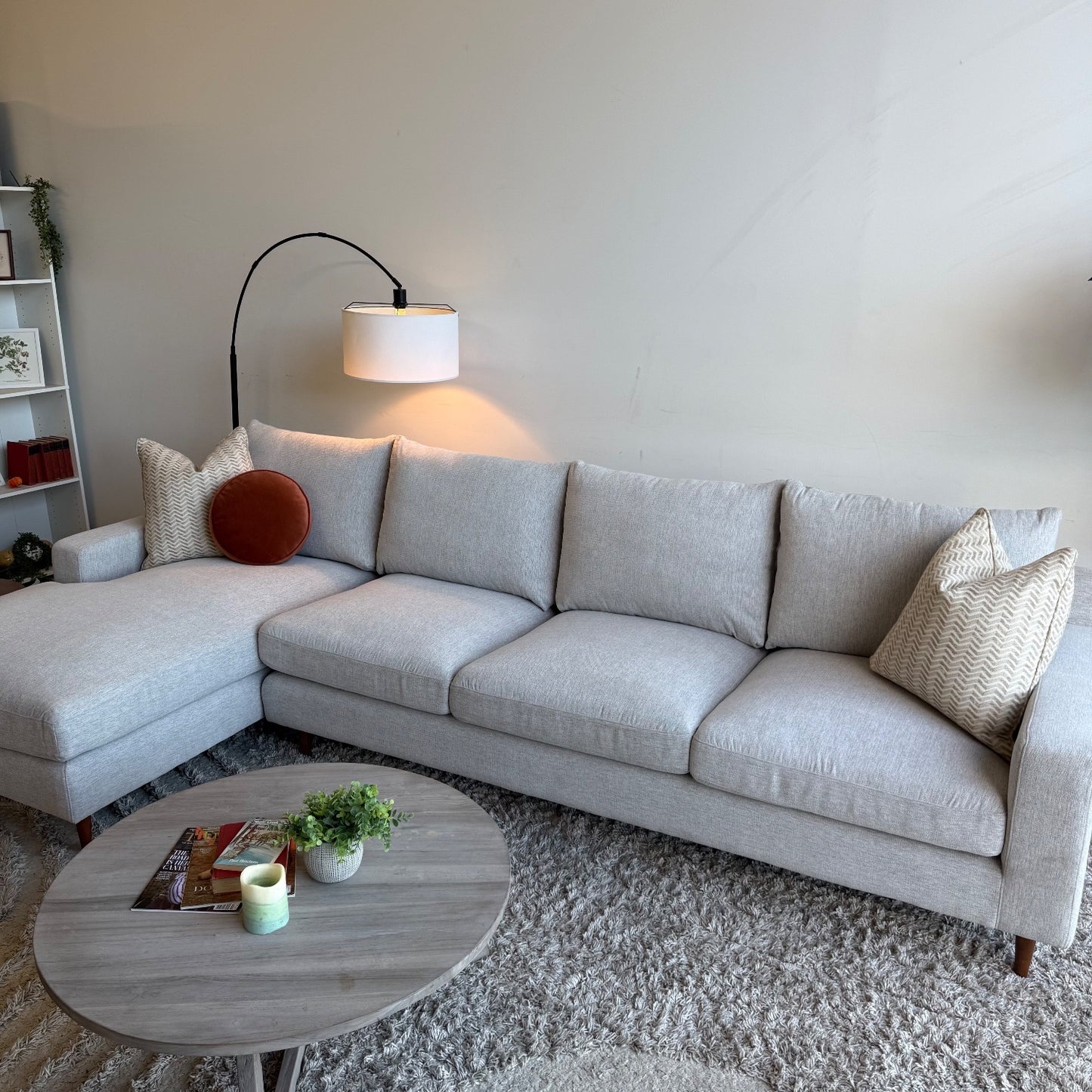 Interior Define Sloan 4-Seat Chaise Sectional in Cement Performance Chenille