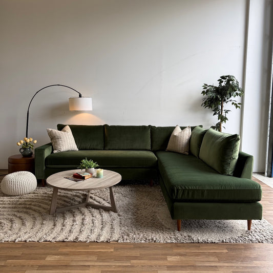 Interior Define 3-Seat Bumper Sectional in Sage Green Performance Velvet