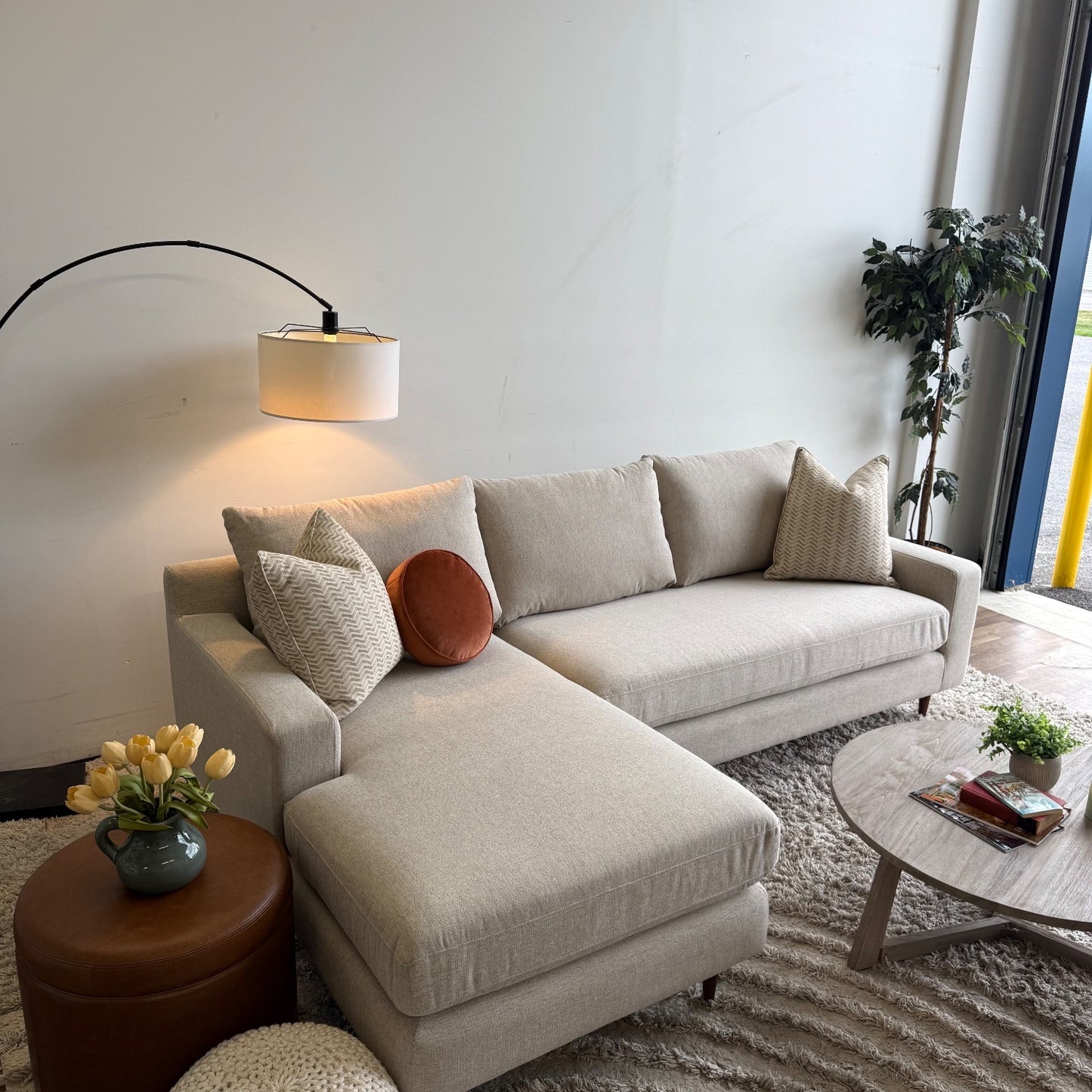 Interior Define Sloan Chaise Sectional in Limestone Performance Chenille