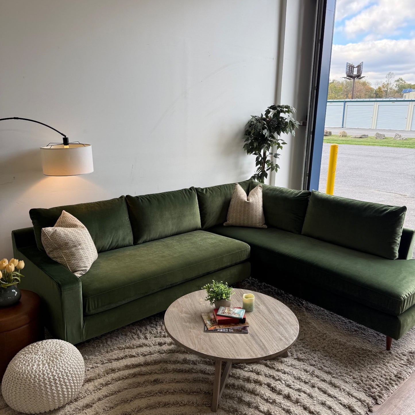 Interior Define 3-Seat Bumper Sectional in Sage Green Performance Velvet