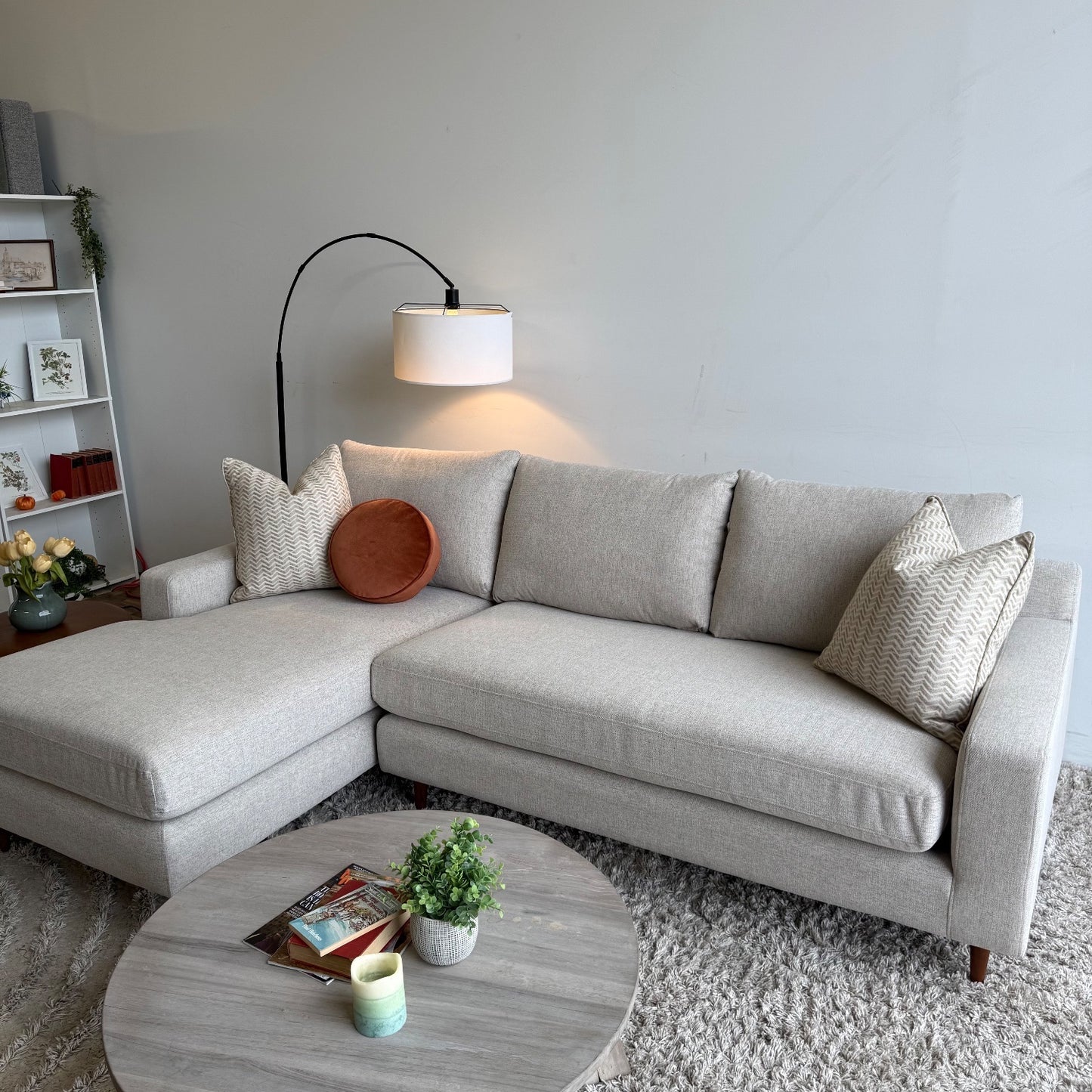 Interior Define Sloan Chaise Sectional in Limestone Performance Chenille