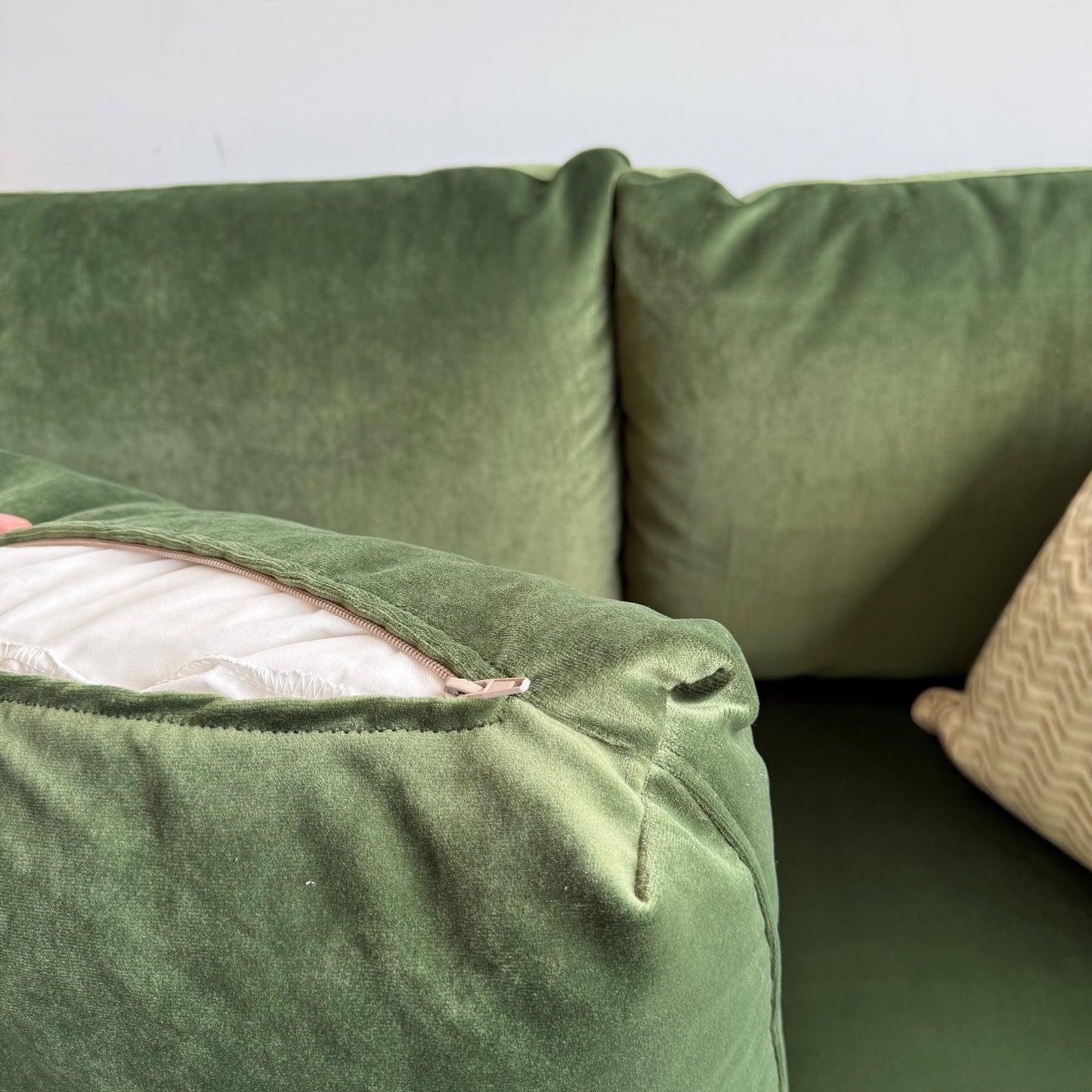 Interior Define 3-Seat Bumper Sectional in Sage Green Performance Velvet