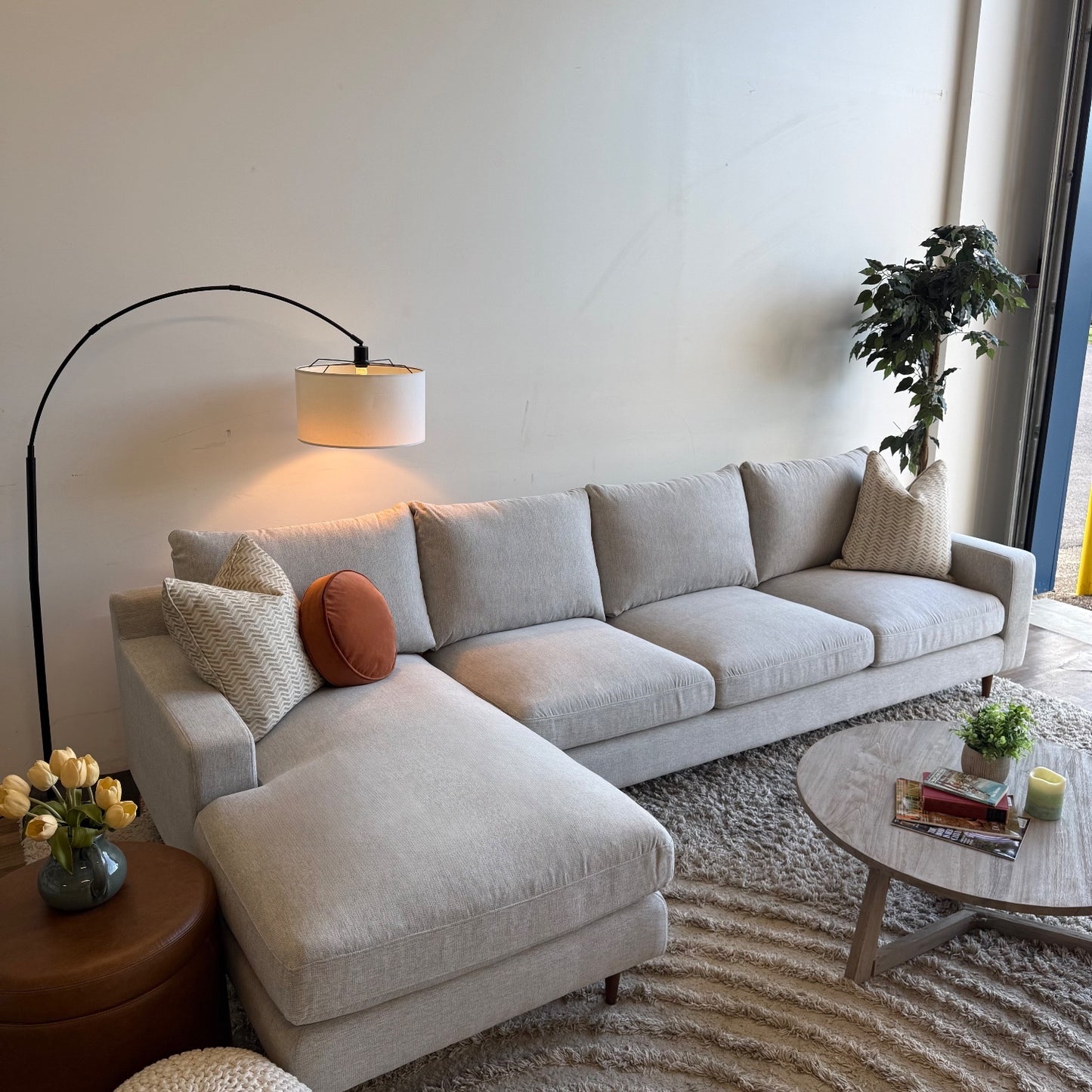 Interior Define Sloan 4-Seat Chaise Sectional in Cement Performance Chenille