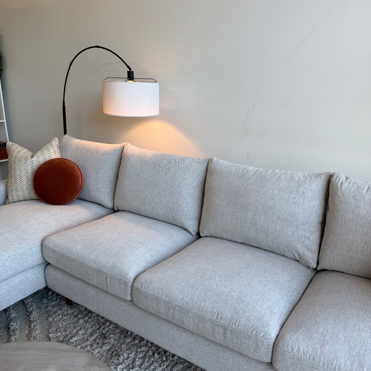 Interior Define Sloan 4-Seat Chaise Sectional in Cement Performance Chenille