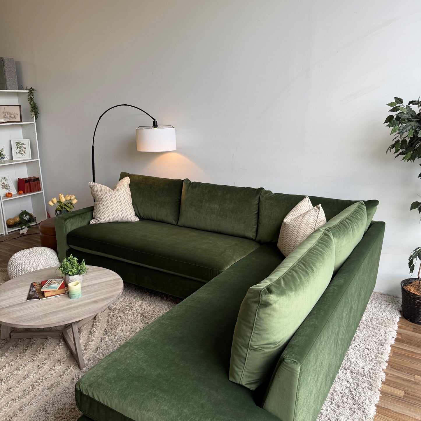 Interior Define 3-Seat Bumper Sectional in Sage Green Performance Velvet
