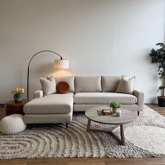 Interior Define Sloan Chaise Sectional in Limestone Performance Chenille