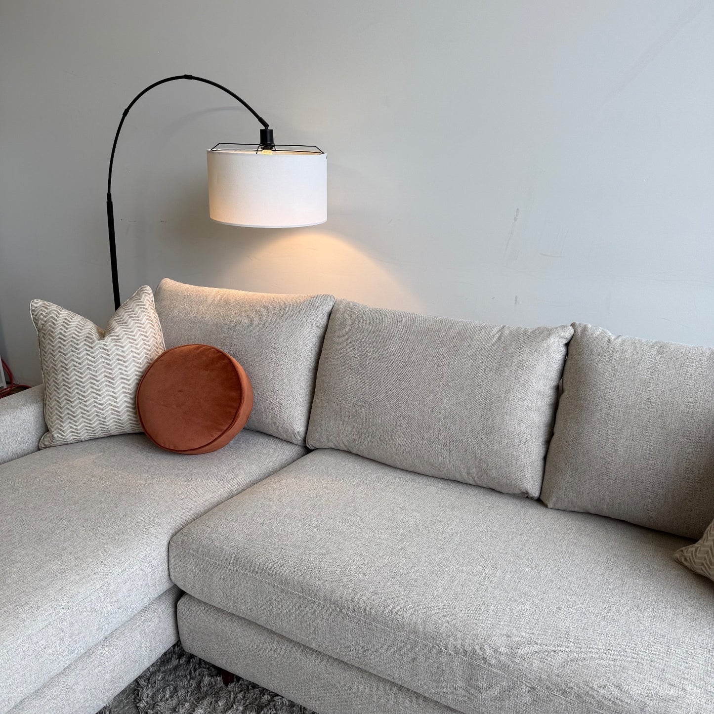 Interior Define Sloan Chaise Sectional in Limestone Performance Chenille