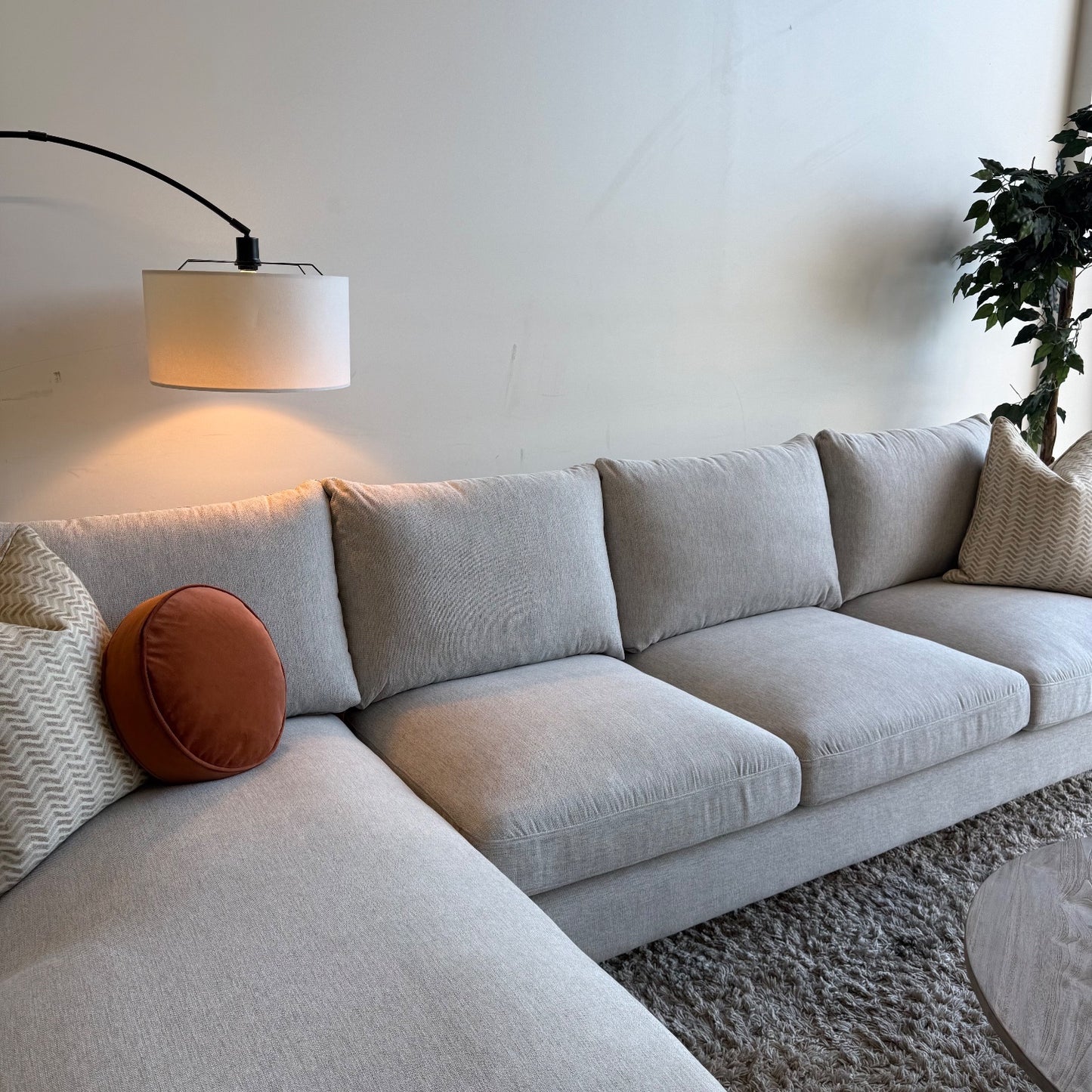 Interior Define Sloan 4-Seat Chaise Sectional in Cement Performance Chenille