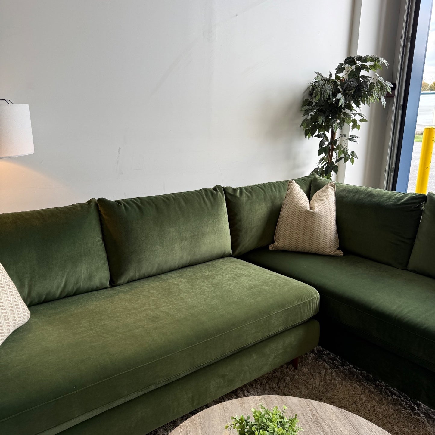 Interior Define 3-Seat Bumper Sectional in Sage Green Performance Velvet