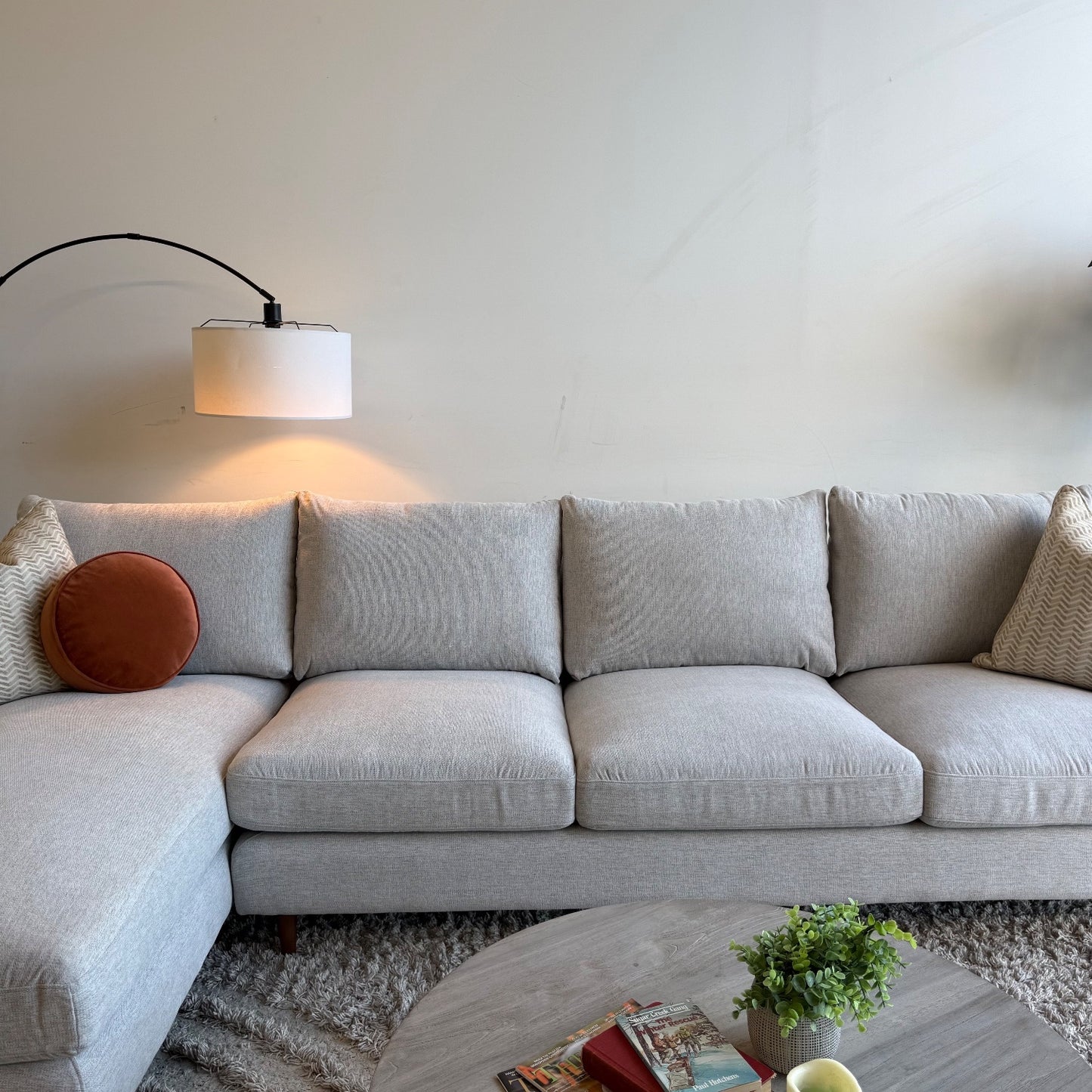 Interior Define Sloan 4-Seat Chaise Sectional in Cement Performance Chenille
