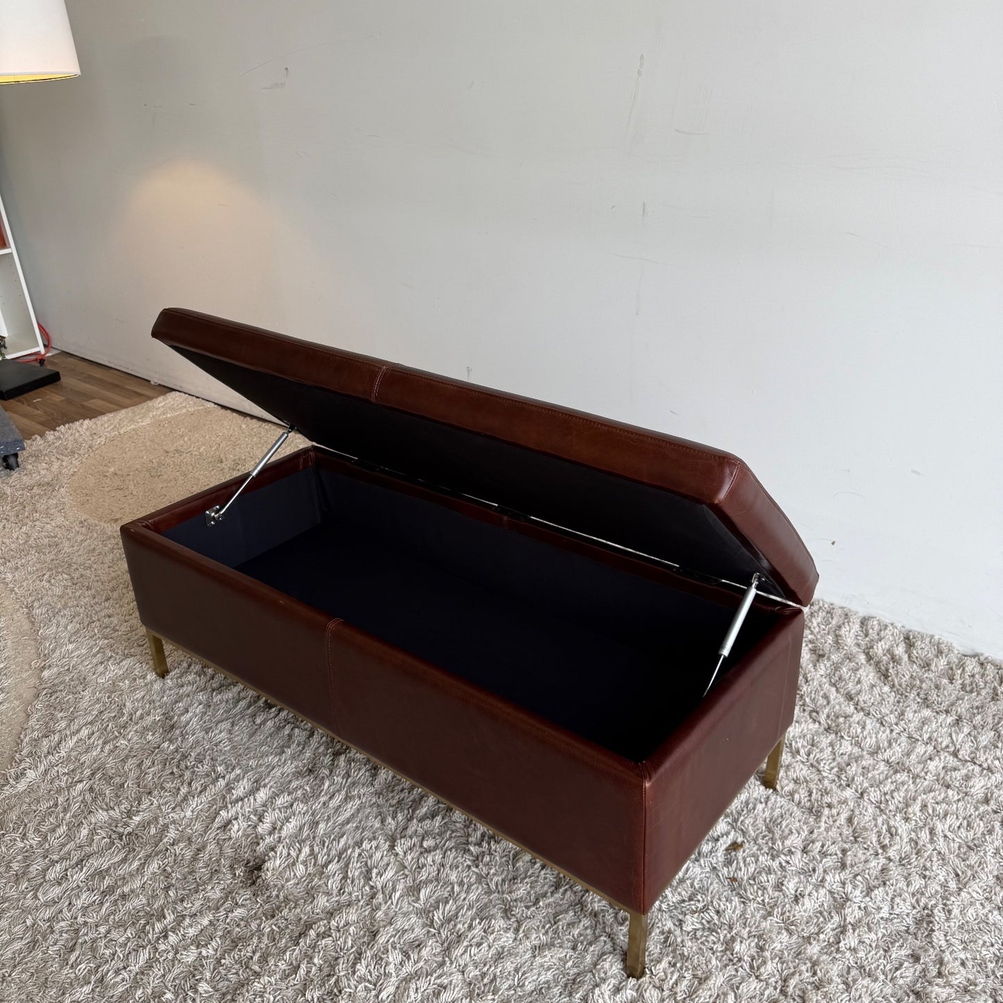 Interior Define Miller Storage Ottoman in Brown Leather