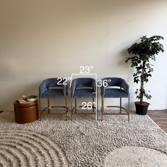 Interior Define Mina Metal Framed Stool in Blue Performance Vintage Velvet