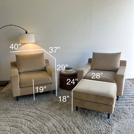 Interior Define Sloan Accent Chair W/Ottoman In Tan Performance Velvet