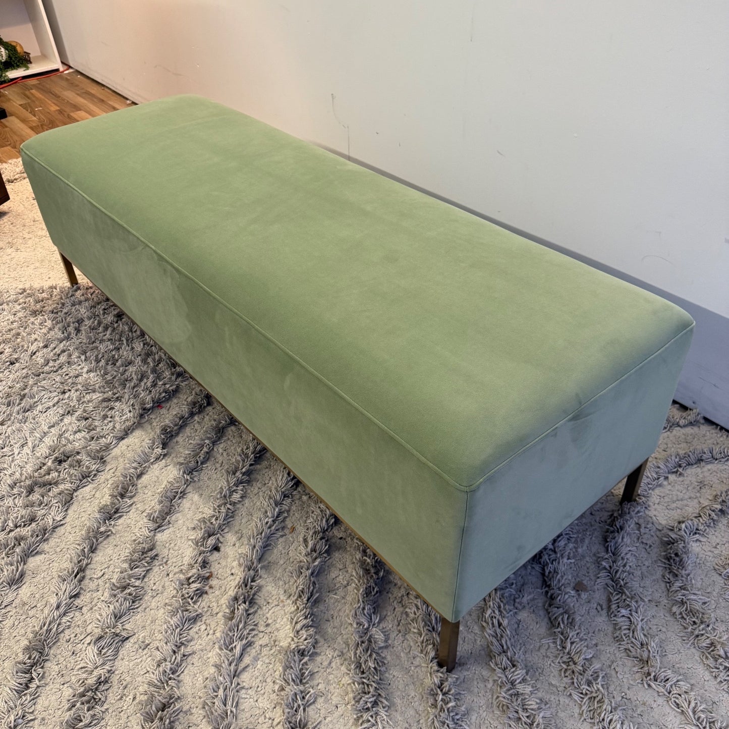 Interior Define Miller Bench In Green Performance Plush Velvet