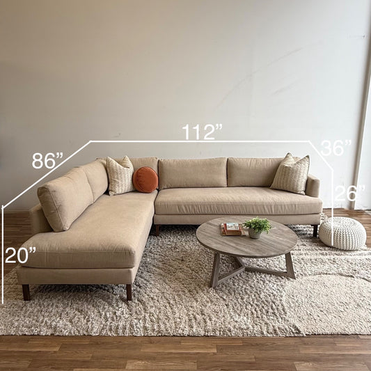 Interior Define Winslow Bumper Chaise Sectional in Beige Linen