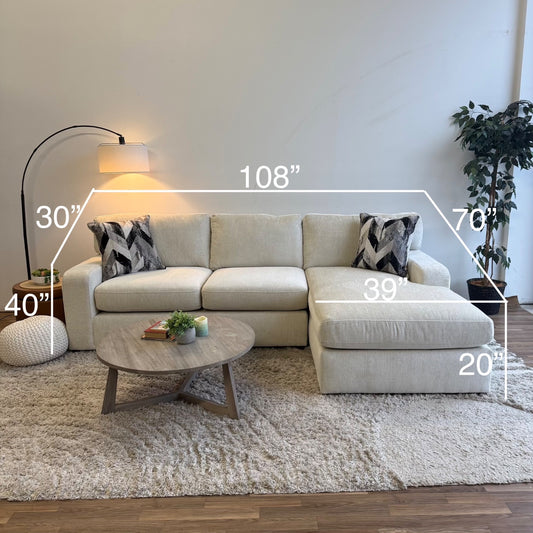 Rowan 2-piece Chaise Sectional in Cream Performance Chenille