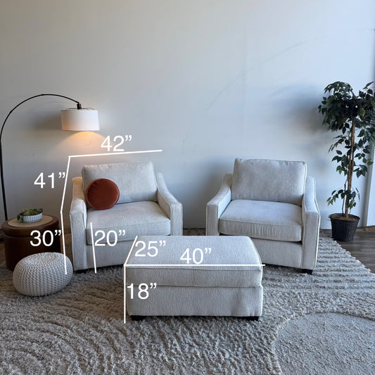 Lindsay Accent Chairs Set w/Ottoman in Dove Cream Colored Fabric