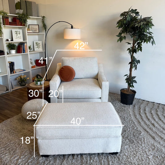 Lindsay Accent Chair w/Ottoman in Dove Cream Colored Fabric