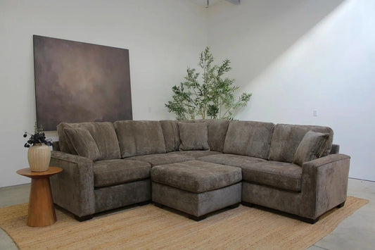 Atlas Modular Corner Sectional + Ottoman in Brown Chenille