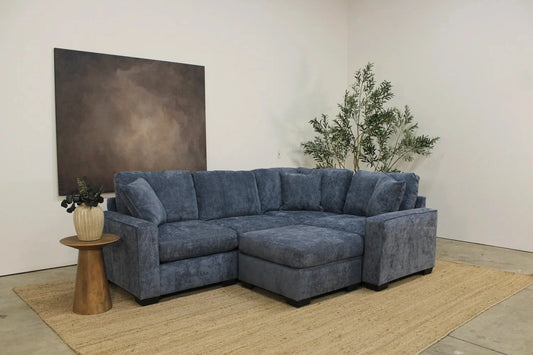 Atlas Modular L-Shape Enclosed + Ottoman in Blue Chenille