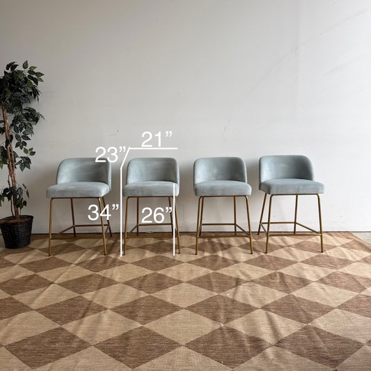 Interior Define Graham Metal Framed Upholstered Bar Stools in Blue Performance Velvet