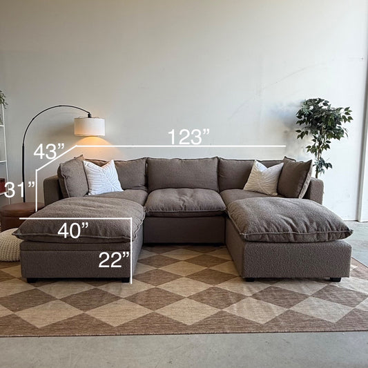 Albany Park Kova Modular Sofa w/Ottoman & Storage Ottoman in Hazelnut Performance Boucle