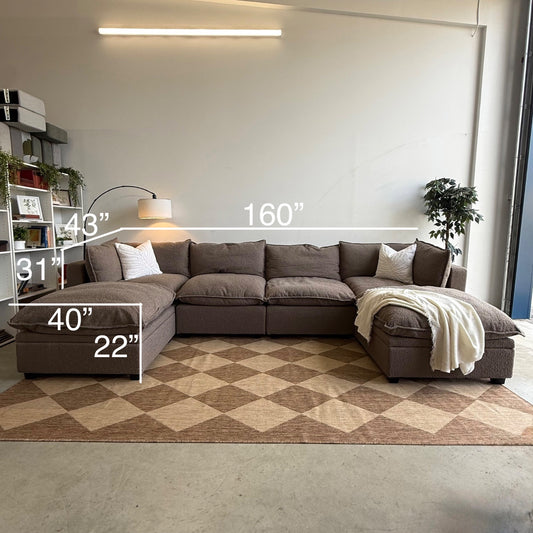 Albany Park Kova Modular 4pc Sofa w/2 Storage Ottomans in Hazelnut Performance Boucle