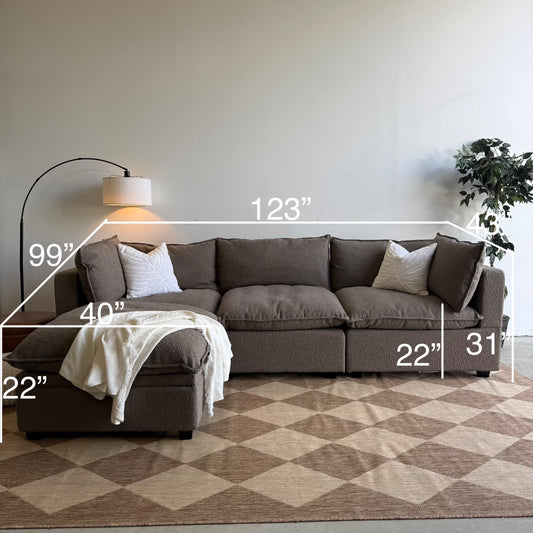 Albany Park Kova Modular Sofa w/Storage Ottoman in Hazelnut Performance Boucle