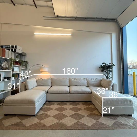 Albany Park Kova Modular Sofa Double Chaise Storage Ottomans in Dune Performance Linen