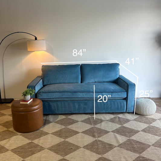 Interior Define James Sleeper Couch with Contrast Piping in Blue Performance Velvet